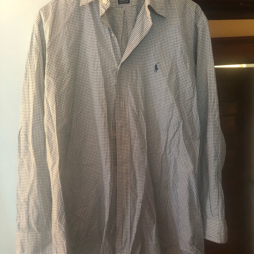 Ralph Lauren Slim Fit Blue and White Micro-Check Button-Down Shirt